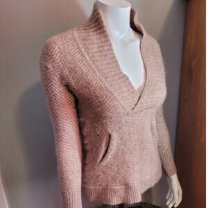 VINCE Womens Alpaca Merino Blend Tan Sweater Sz XXS Pockets Heritage Old Money